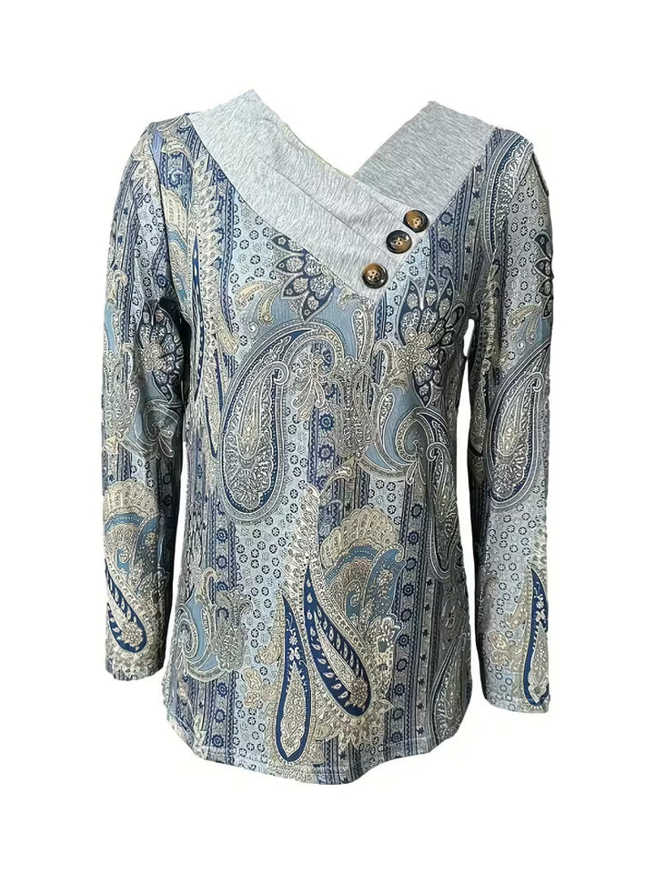 Vespora - Paisley Print Cowl Neck Top