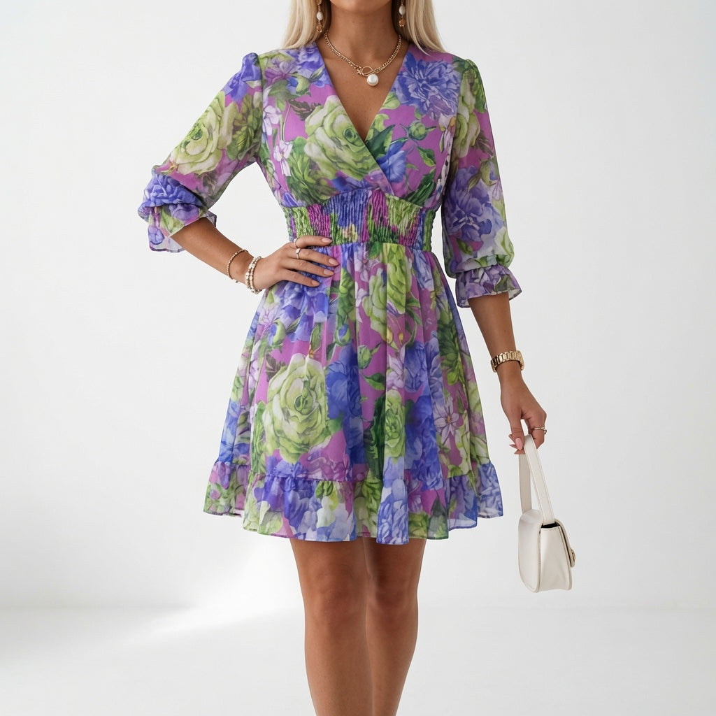 Shilaa - Floral Mini Dress With Gathered Waist