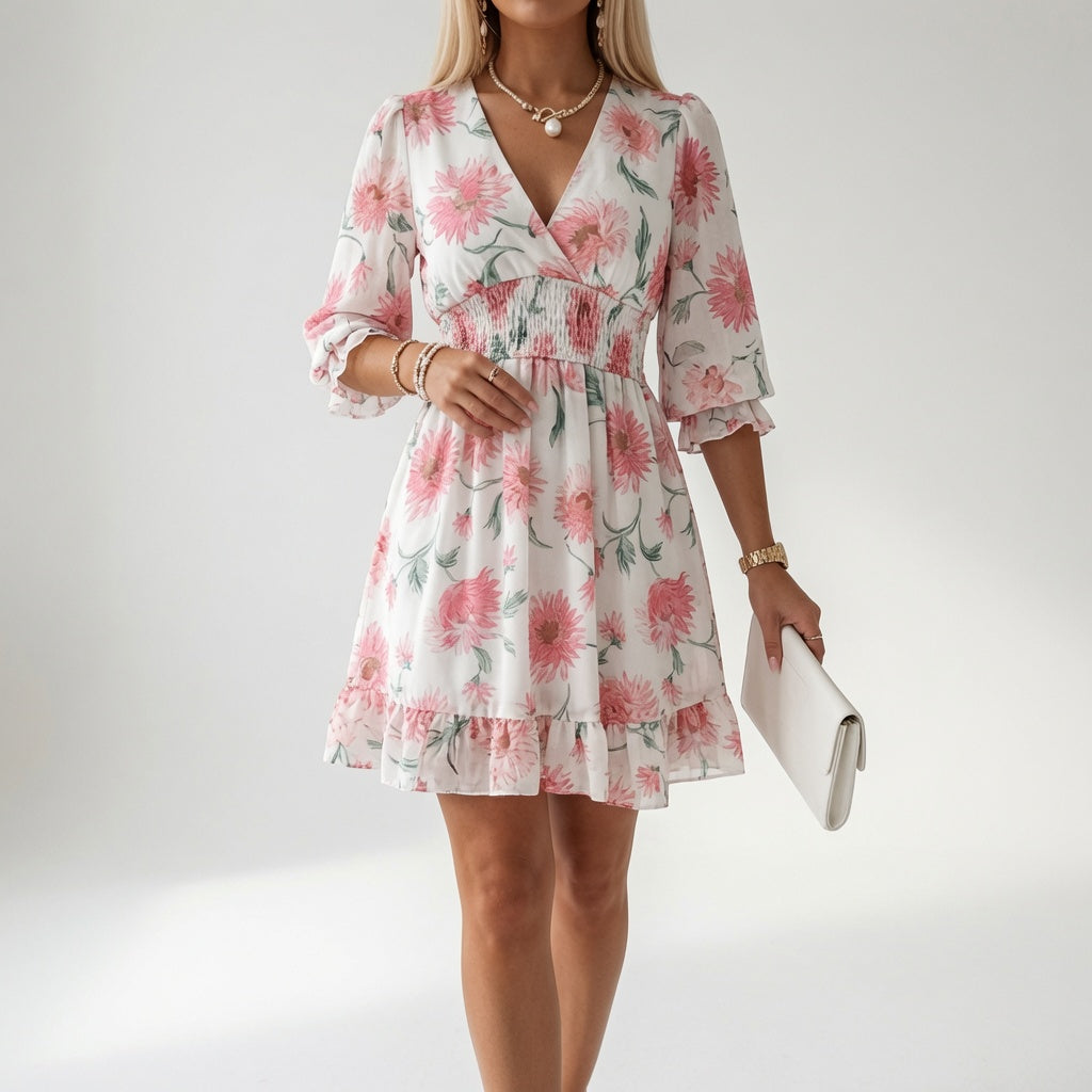 Shilaa - Floral Mini Dress With Gathered Waist