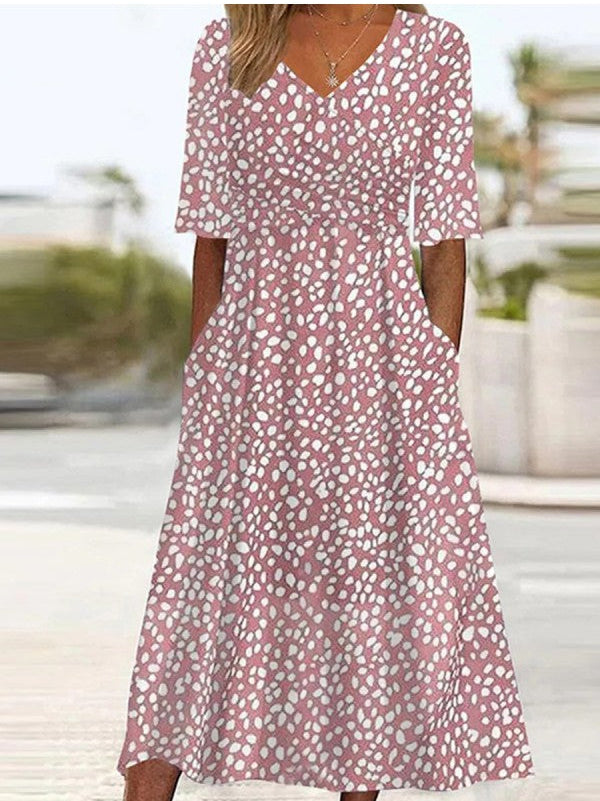 Ester - Polka Dot Midi Dress with V-Neck