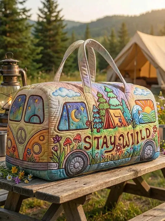 Zefea - Quilted Vintage Camper Print Travel Bag