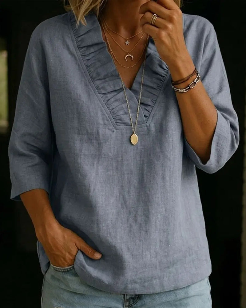 Elianne - V-neck Ruffle Blouse