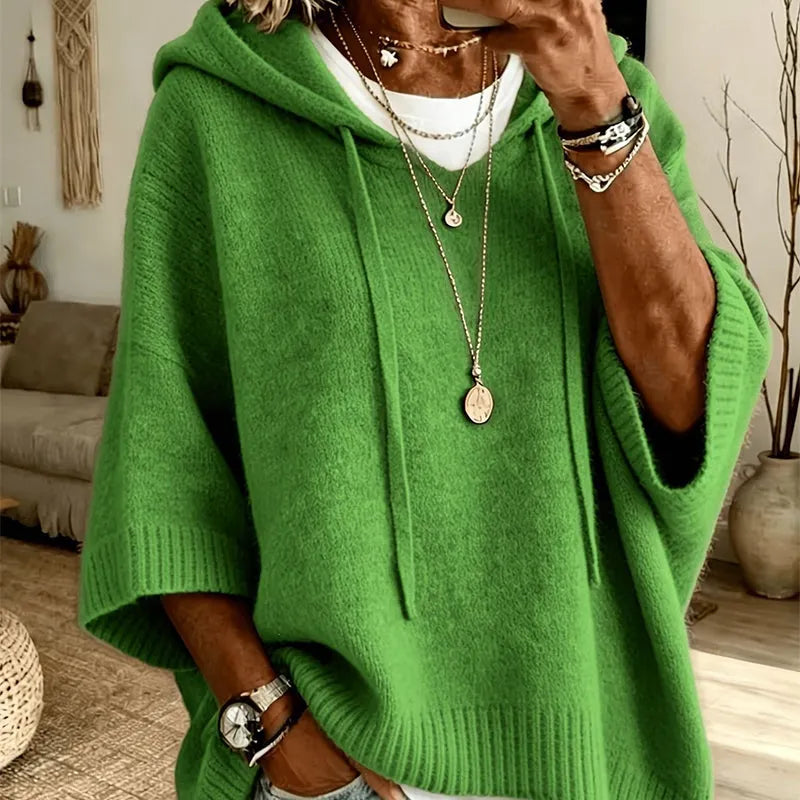 Oriaette - Oversized Knit Hoodie With Drawstring