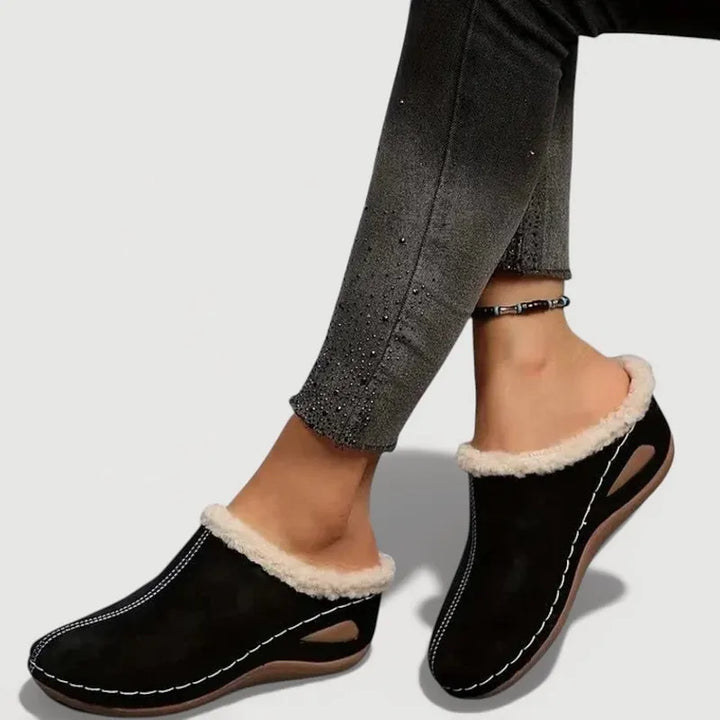 Achly - Plush Denim Platform Slippers