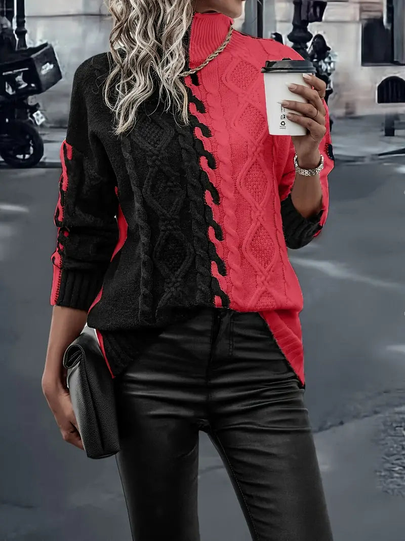 Leovia - Elegant Striped High Neck Sweater