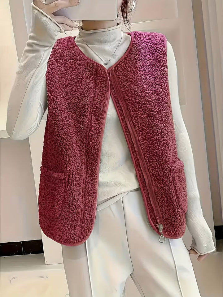 Laviis - Plush Fleece Vest With Pockets