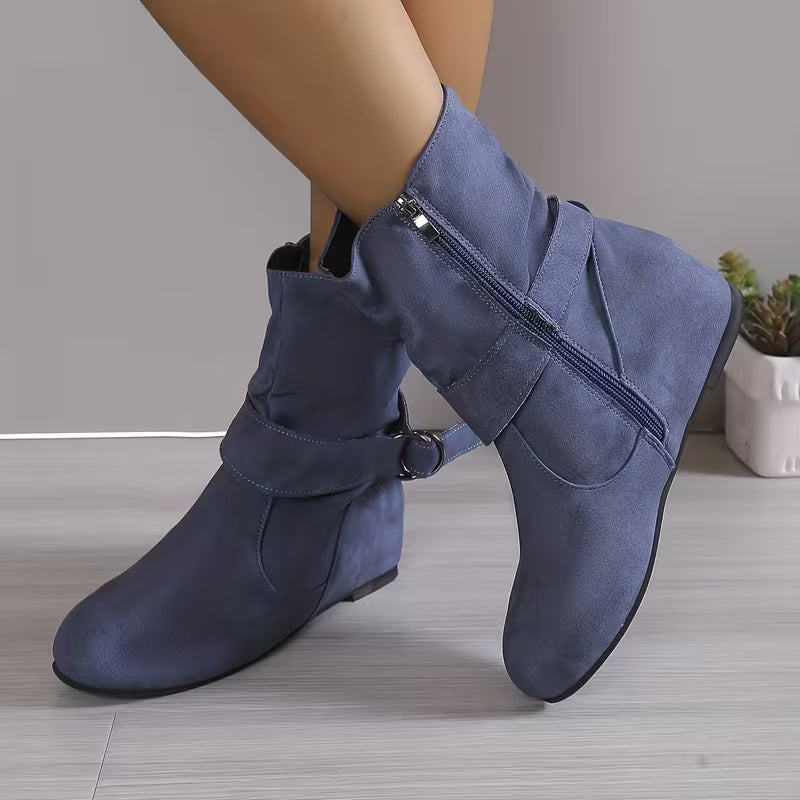 Valeisa - Slouchy Wedge Ankle Boots with Buckle Strap