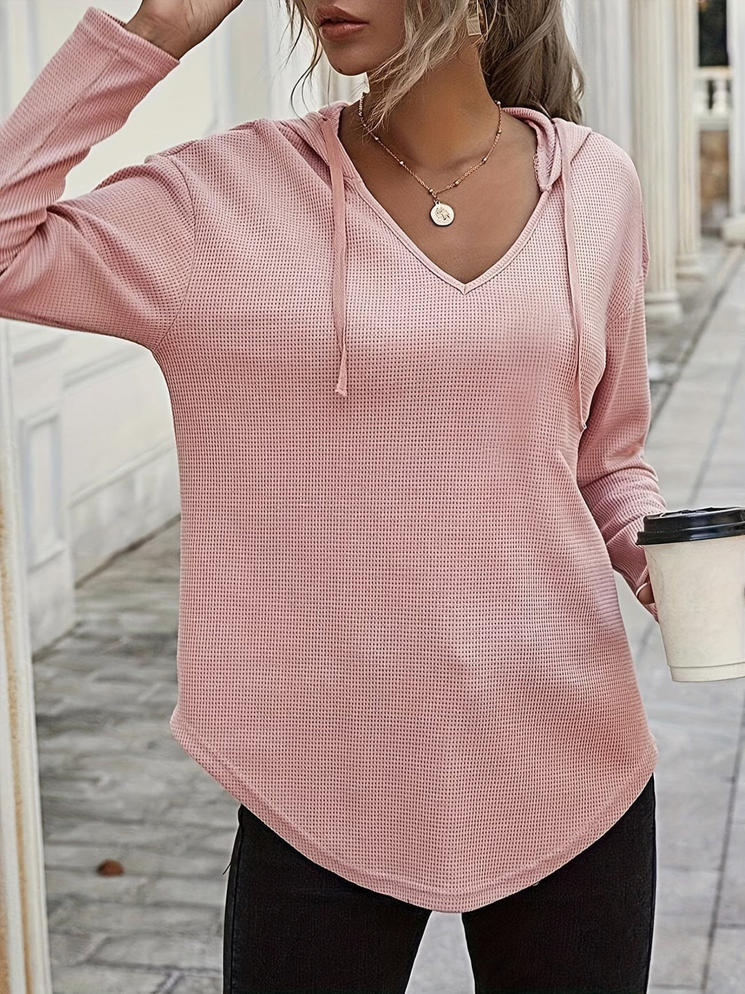 Laurette - Long Sleeve V Neck Hoodie