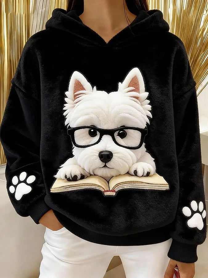 Galaora - Terrier Print Flannel Hooded Sweatshirt