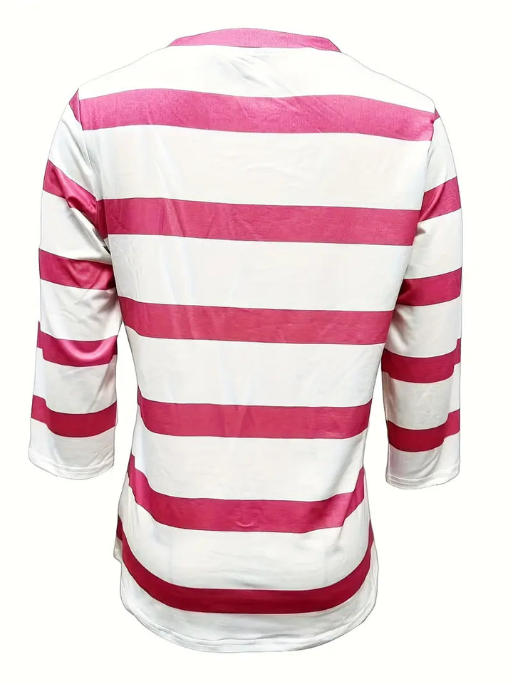 Dakota - Casual V Neck T Shirt With Striped Print