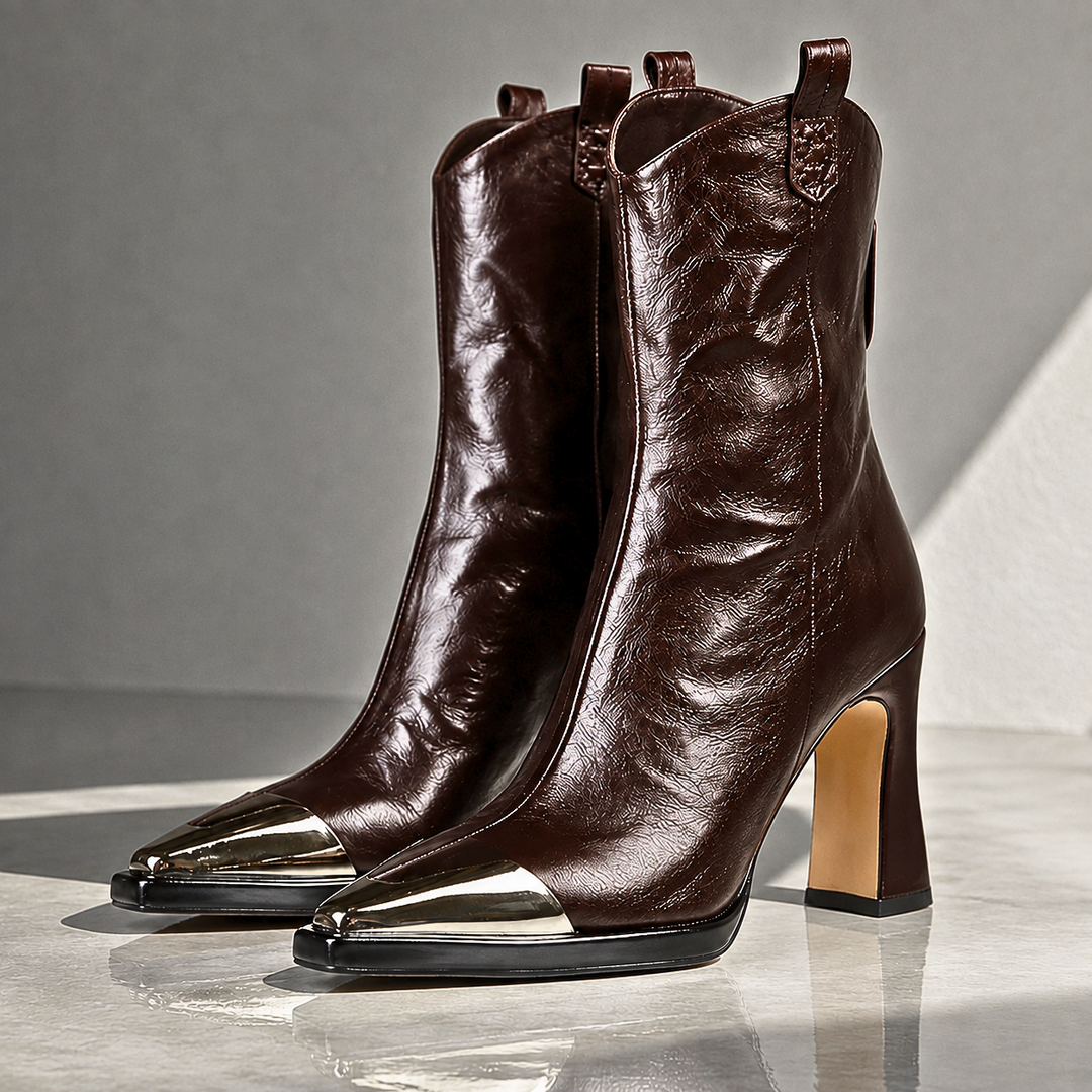 Idalelle - Western Ankle Boots With Metallic Toe