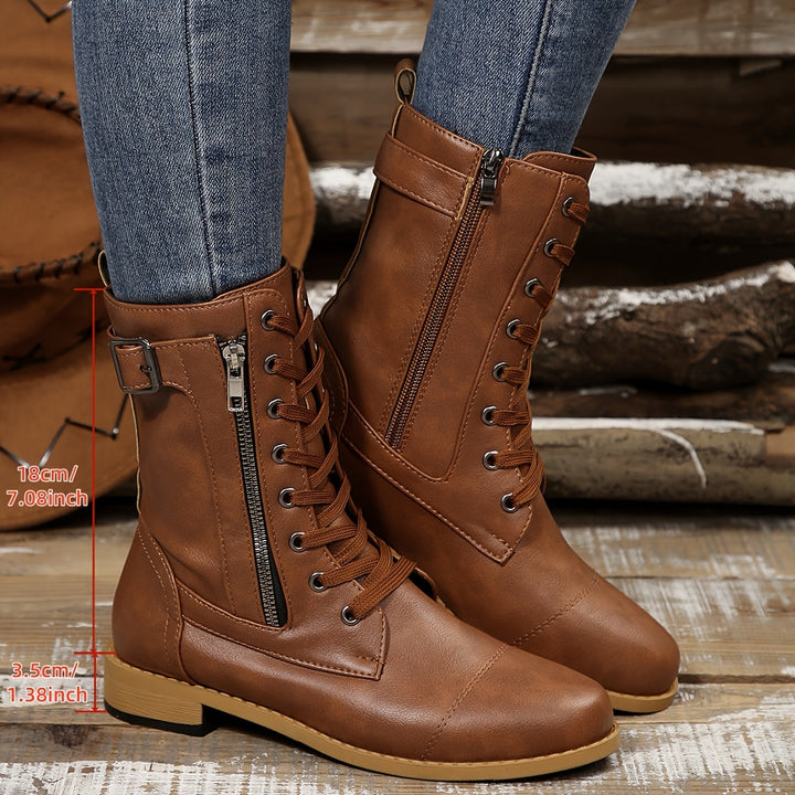 Kareema - Comfortable Side Zipper Leather Boots