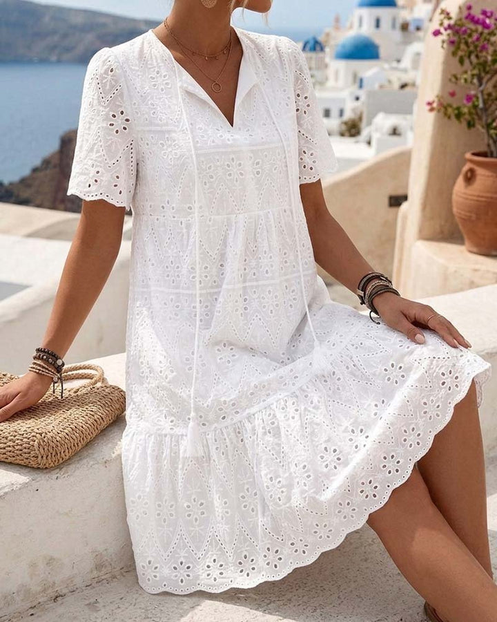 Aphinya - Openwork Dress with Short Sleeves