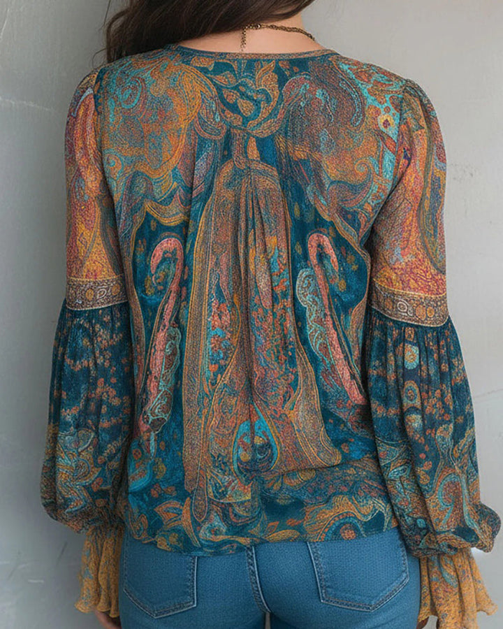 Izabella - Bohemian Style V-Neck Blouse With Flared Sleeves