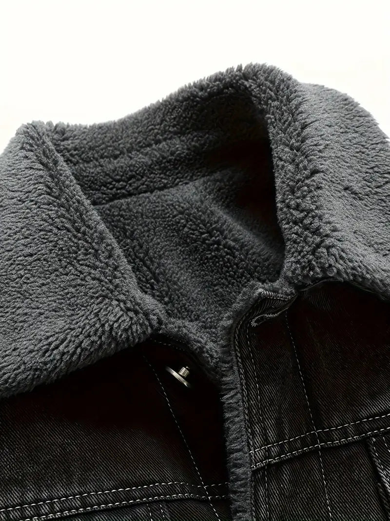 Geoffroy - Vintage Denim Jacket With Fleece Lining