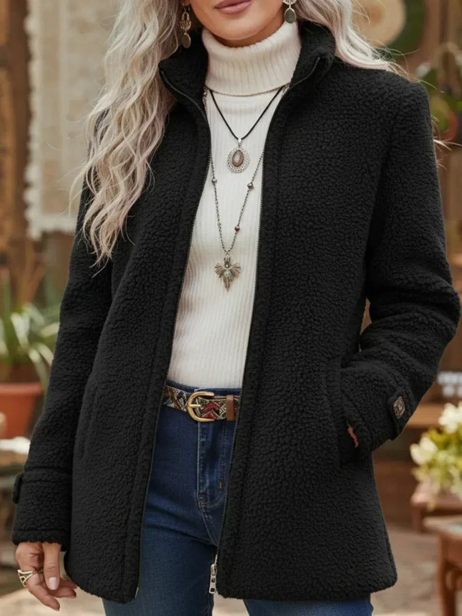 Mamie - Soft Mid Length Jacket with Zipper