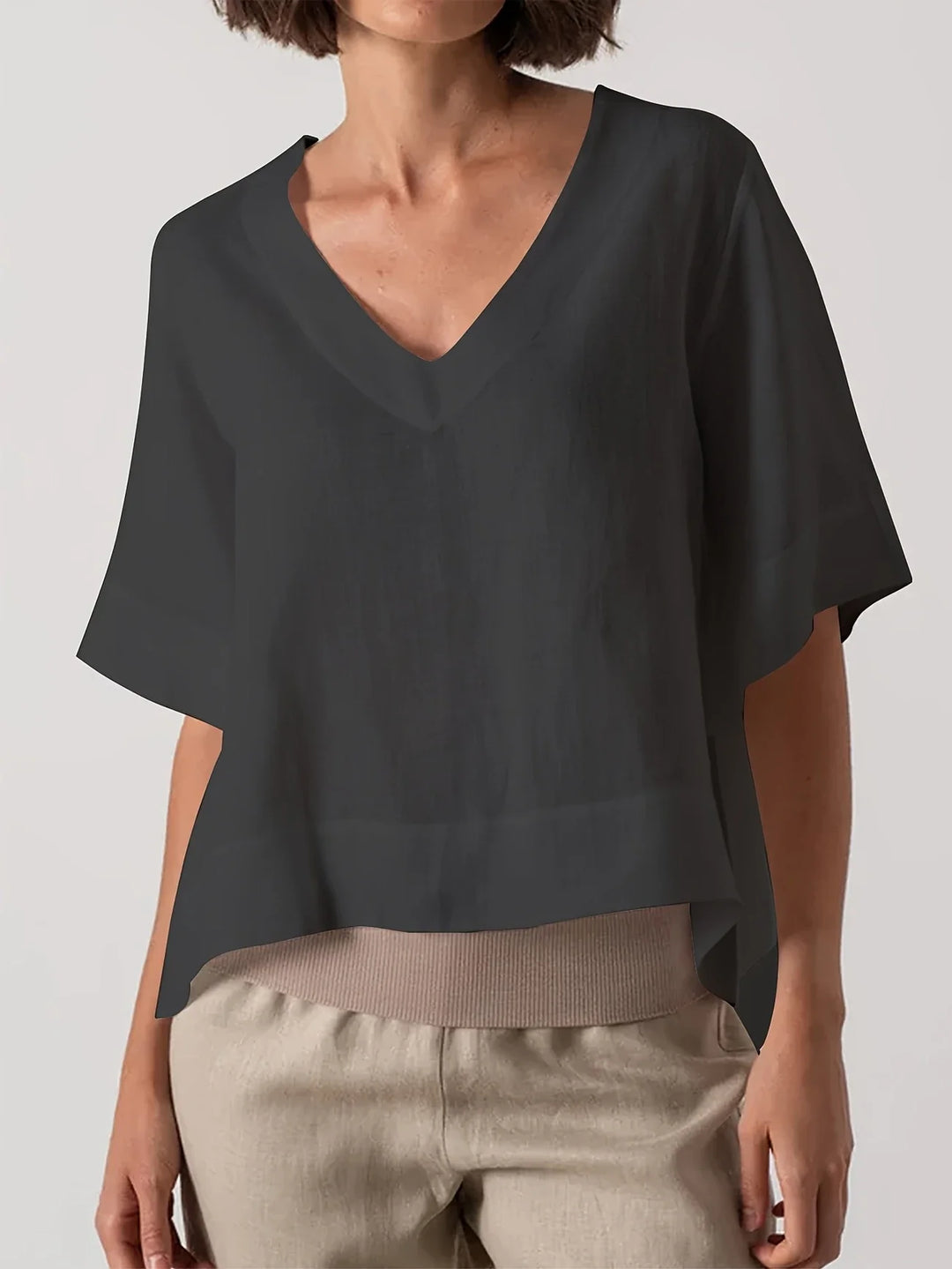 Mattea - Casual Loose Fitting Top With V Neck