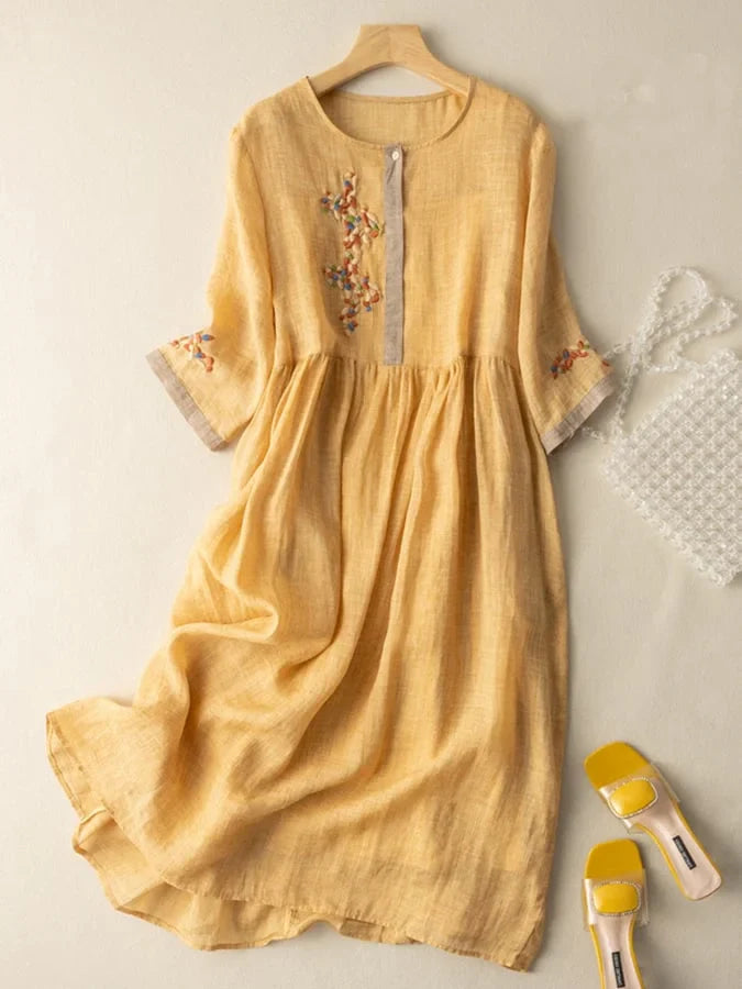 Ruth - Cotton And Linen Embroidered Dress