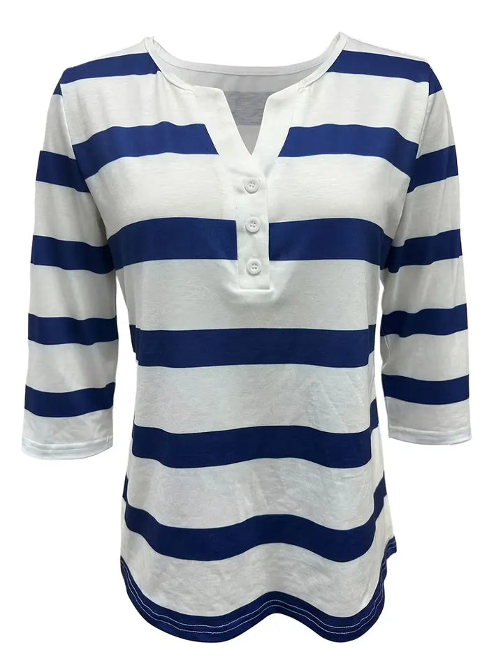 Dakota - Casual V Neck T Shirt With Striped Print