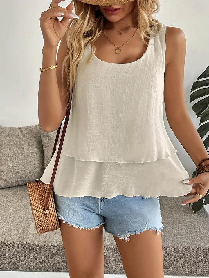 Cressida - Viscose Blend Tank Top with Ruffle