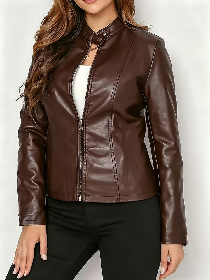 Rosaeaica - Elegant Faux Leather Jacket With Zipper