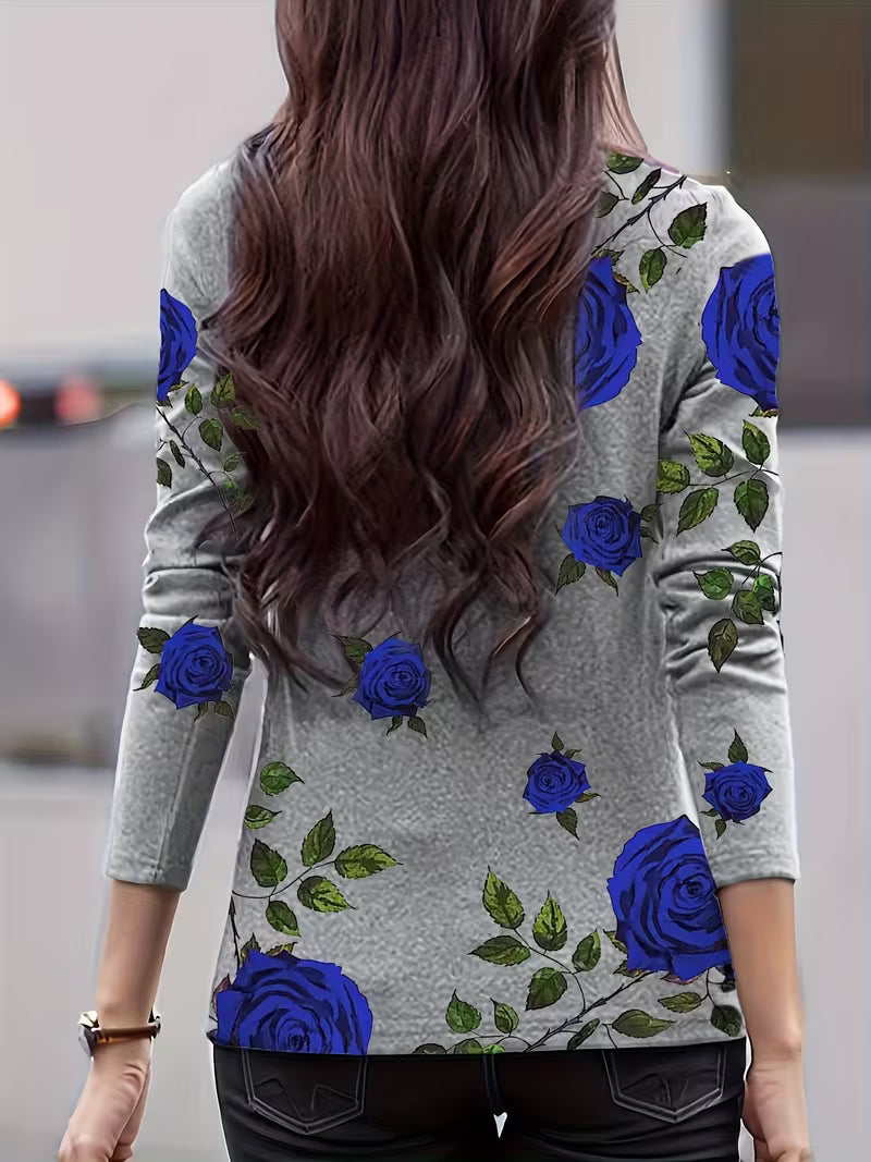 Gwenine - Floral Print Mock Neck Top