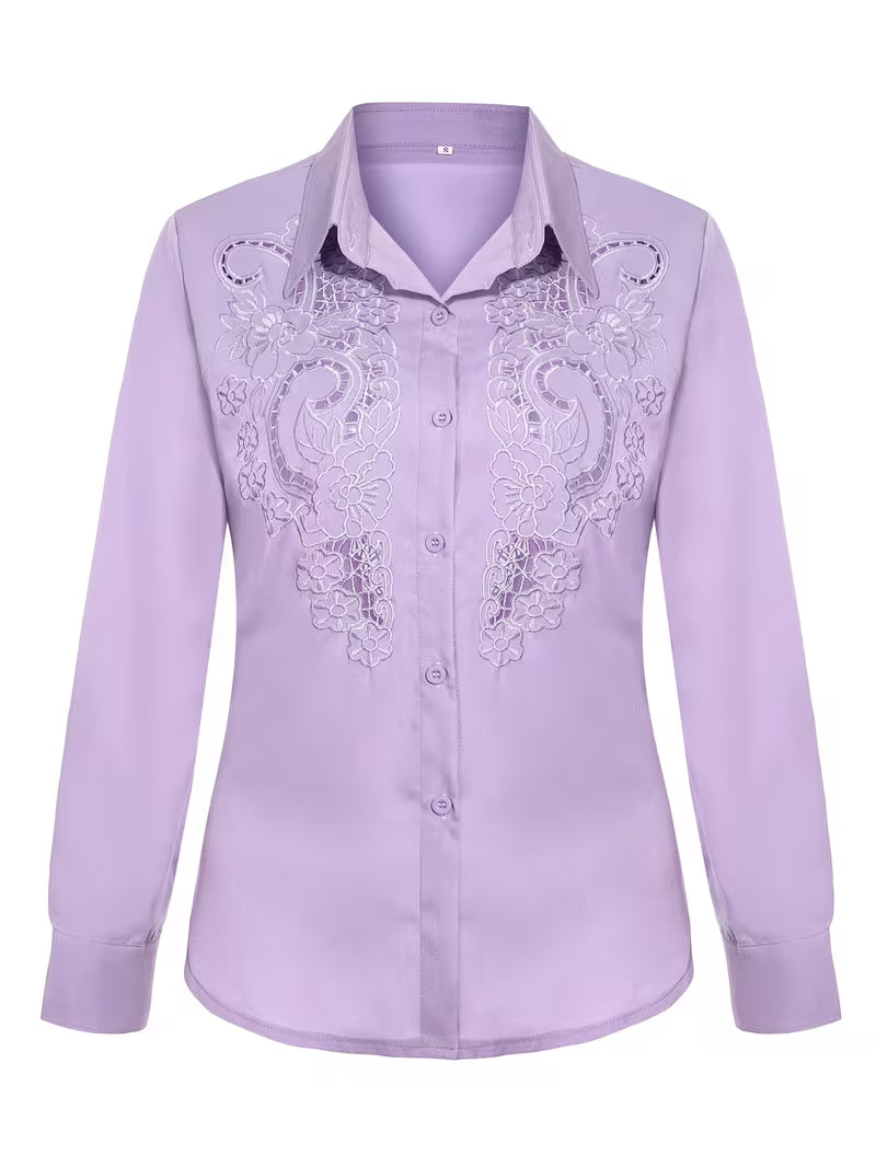 Jorunn - Embroidered Cut-Out Long Sleeve Blouse