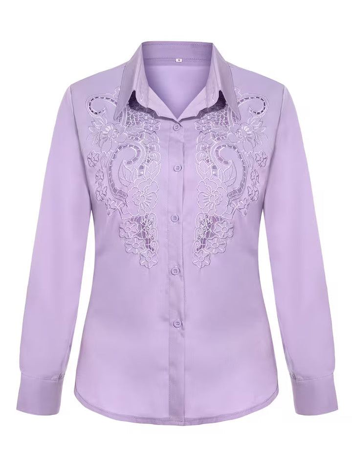 Jorunn - Embroidered Cut-Out Long Sleeve Blouse
