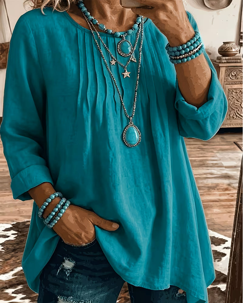 Taireen - Boho Pleated Tunic Blouse