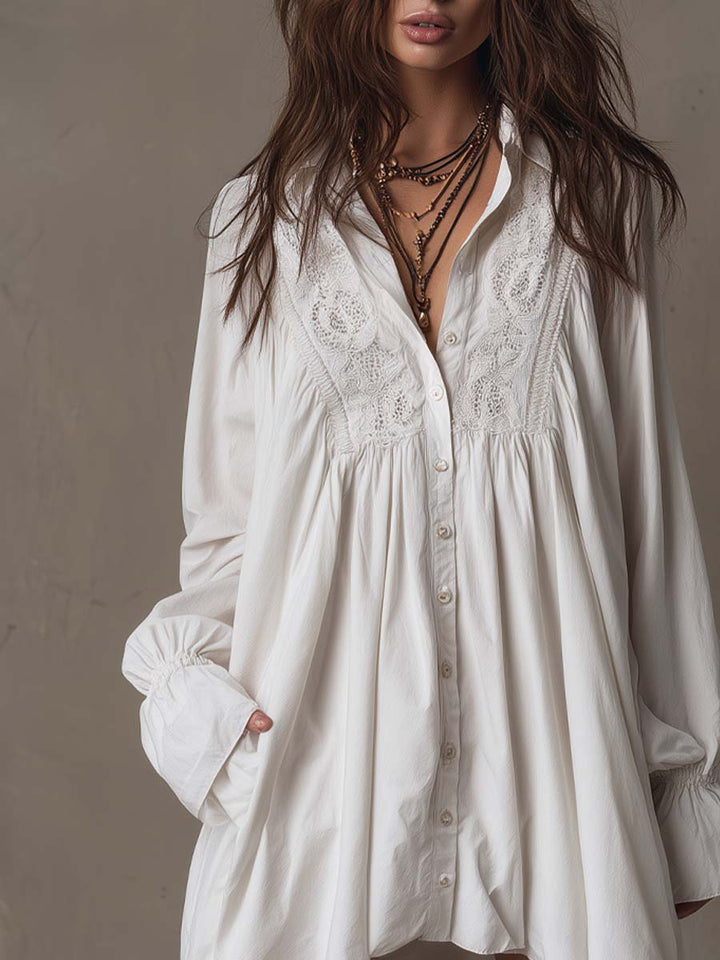 Amparo - Irregular Hem Long-sleeved Shirt Dress