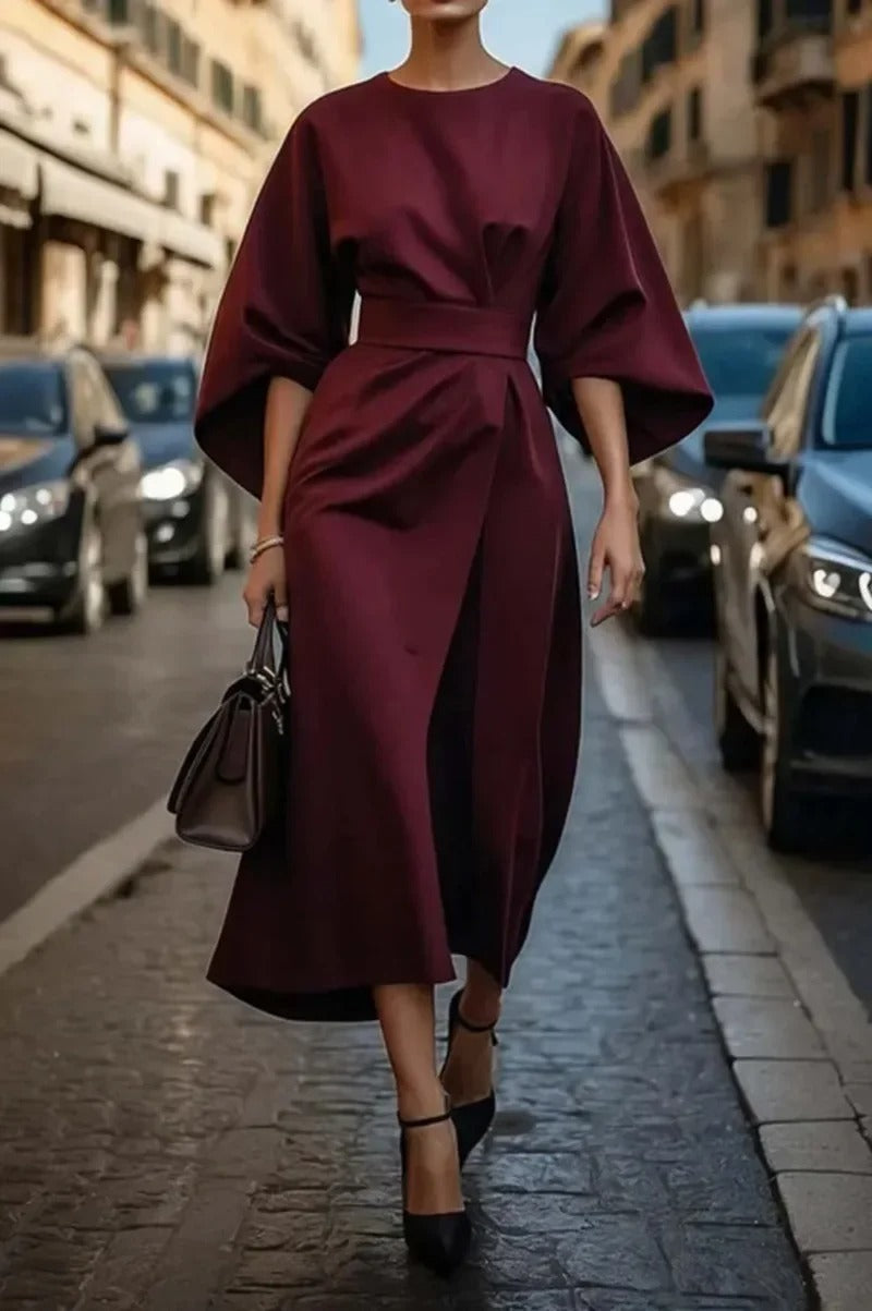 Avelenna - Elegant Dress With Cap Sleeves And Belt