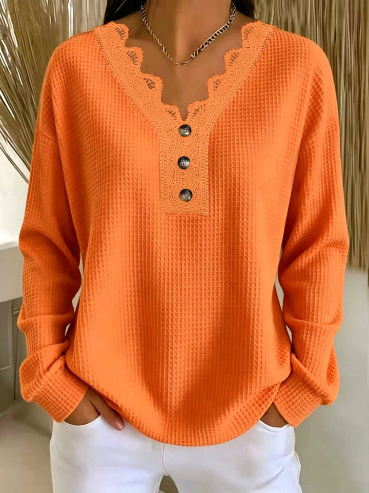Brigeaia - Winter Long Sleeve Lace Top With Button