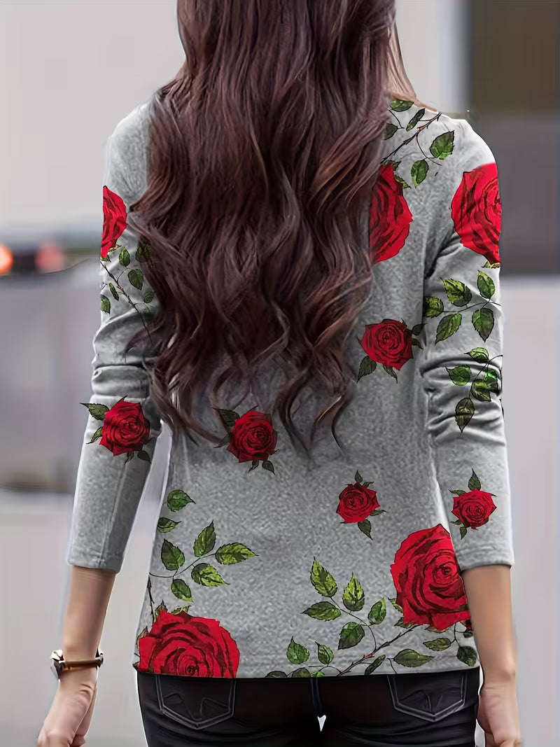 Gwenine - Floral Print Mock Neck Top