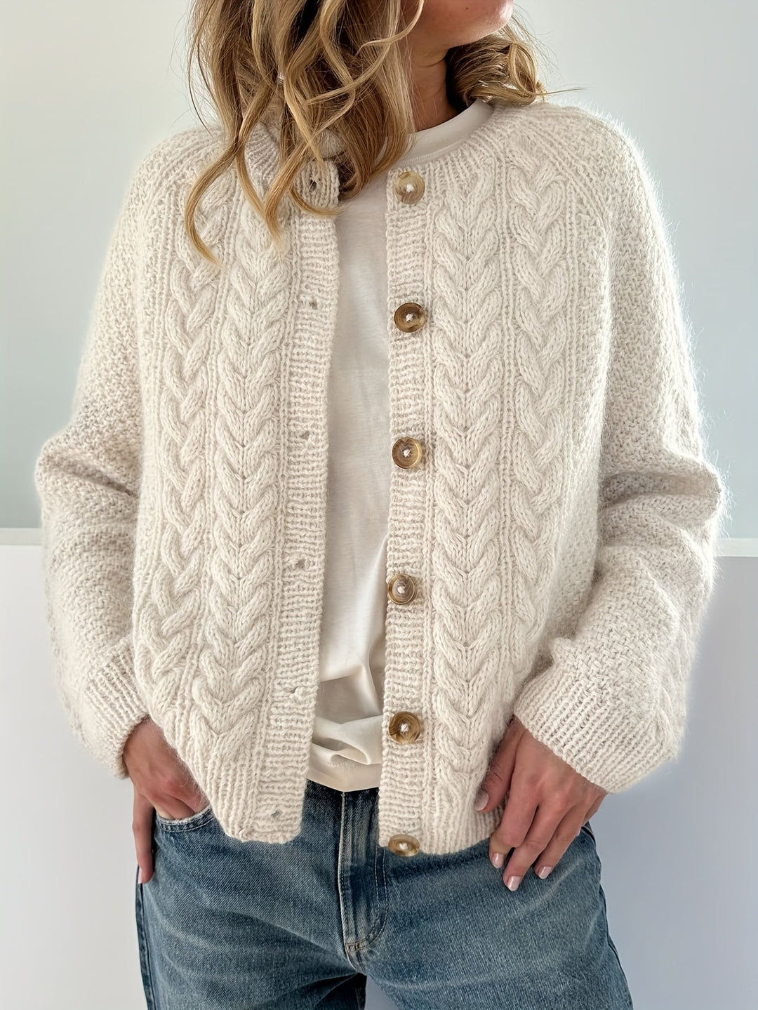 Dwina -  Cable Knitted Cardigan With Button