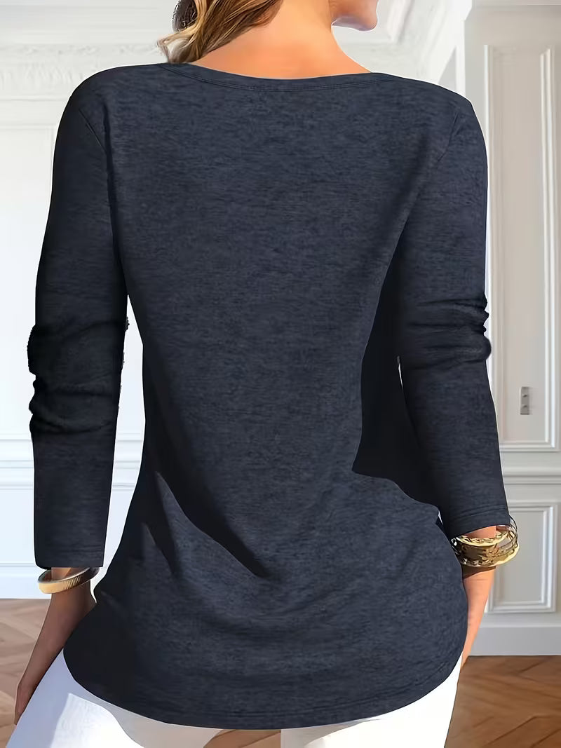 Keziana - V-neck Long Sleeve Button Top