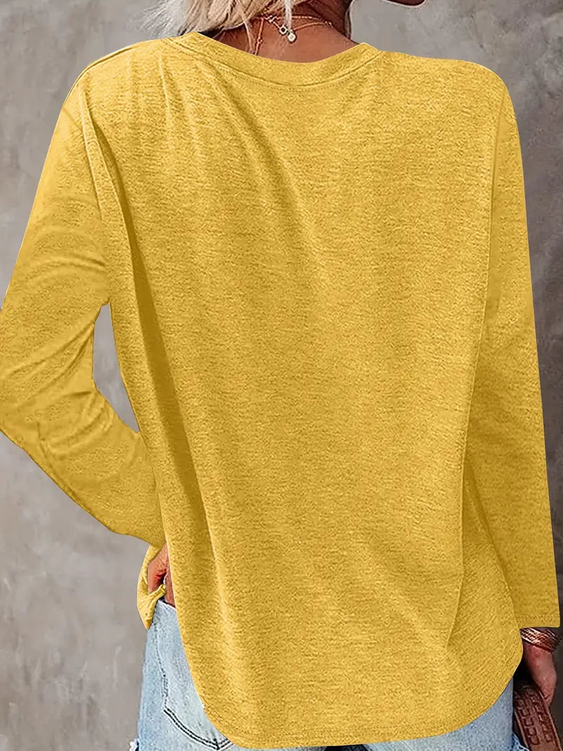 Levine - Elegant Long Sleeve Tunic Top With Sunflower Print