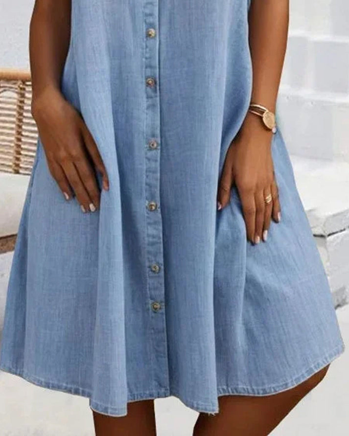 Sveta - Short Sleeve Button Denim Dress
