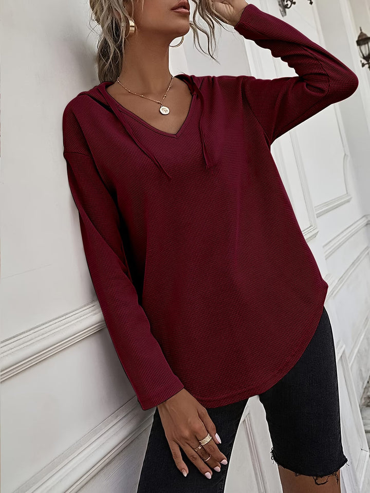 Laurette - Long Sleeve V Neck Hoodie
