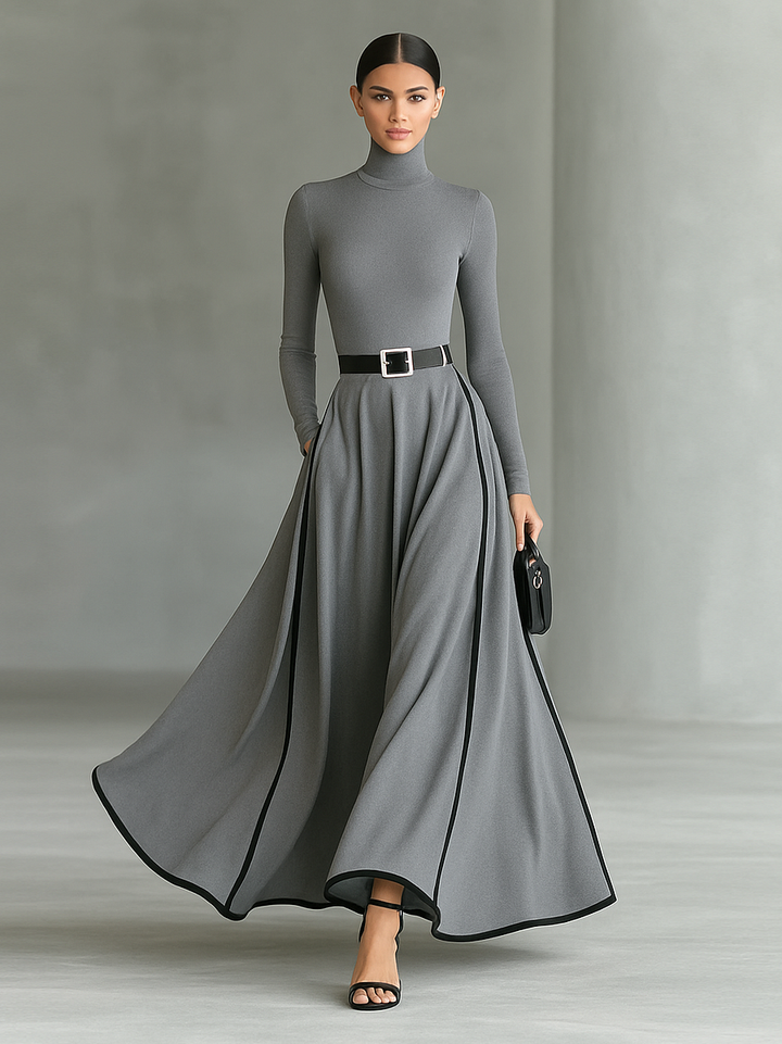Romilly - Long Sleeve Tight Belt Maxi Dress
