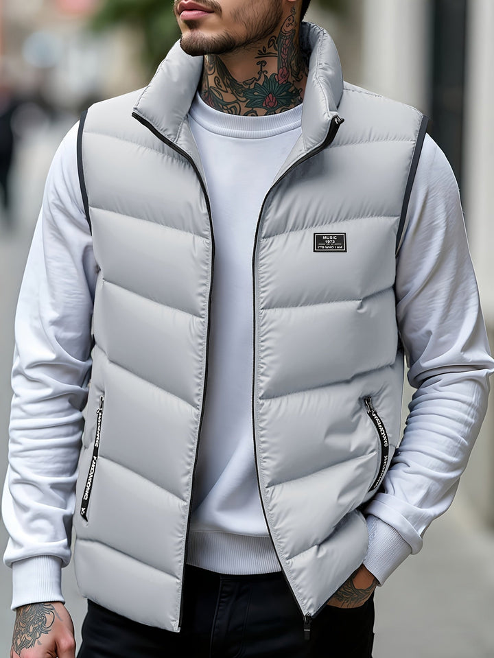Maelisenna - Puffer Vest With Stand Collar and Zippered Pockets
