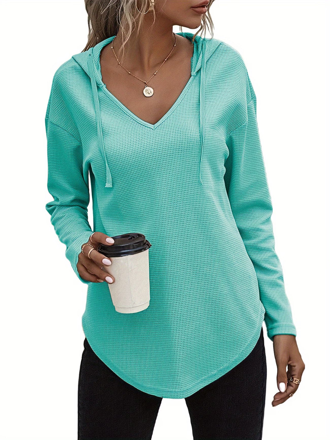 Laurette - Long Sleeve V Neck Hoodie