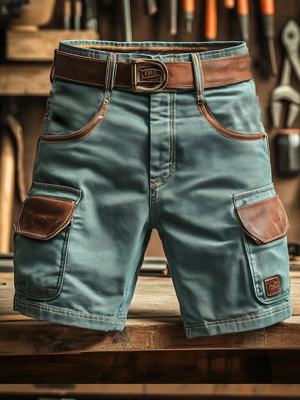 George - Vintage Outdoor Cargo Shorts With Pockets And Functional Seams (With Belt)
