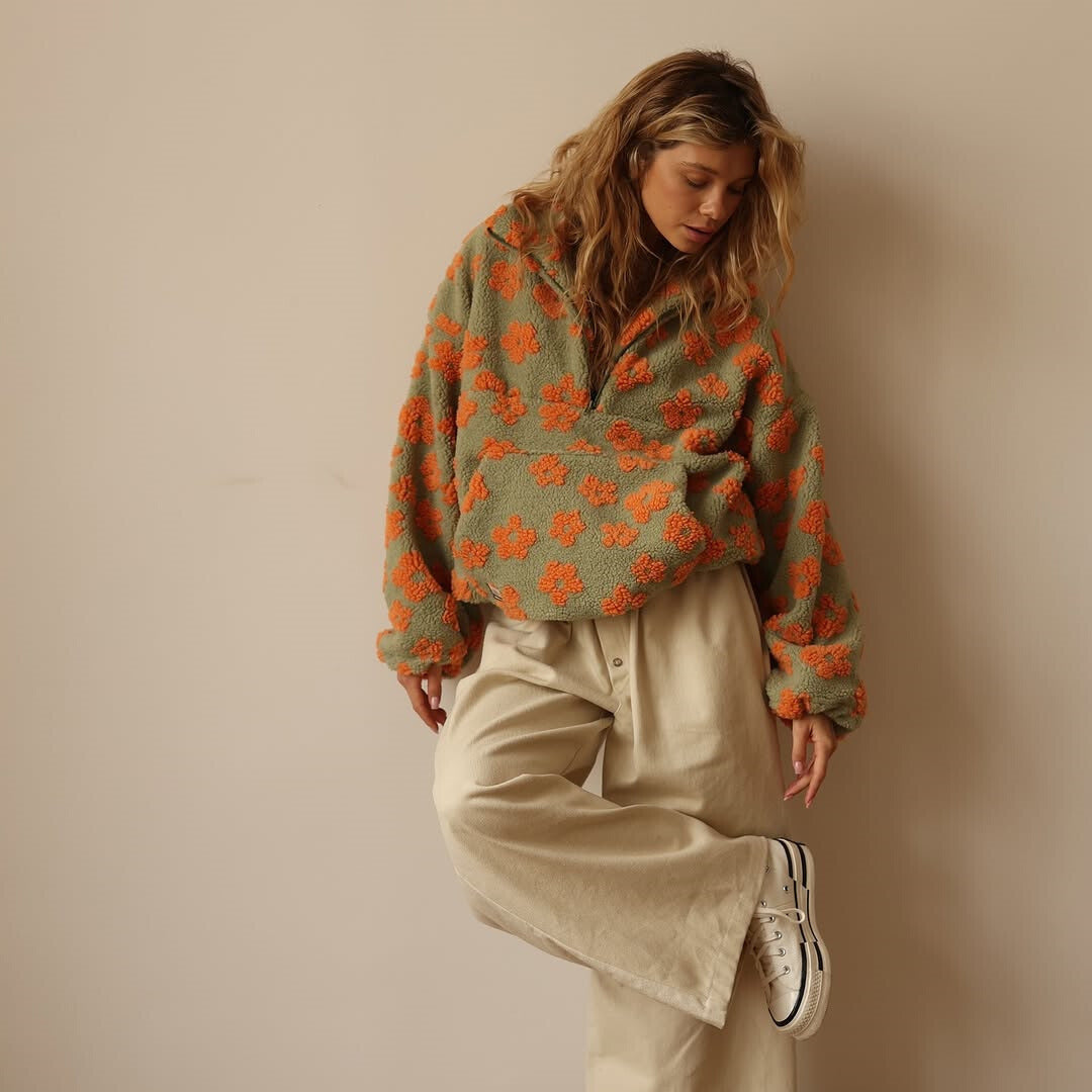 Mirais-Floral Print Fleece Sweater