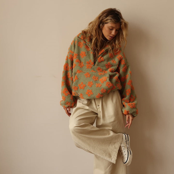 Mirais-Floral Print Fleece Sweater
