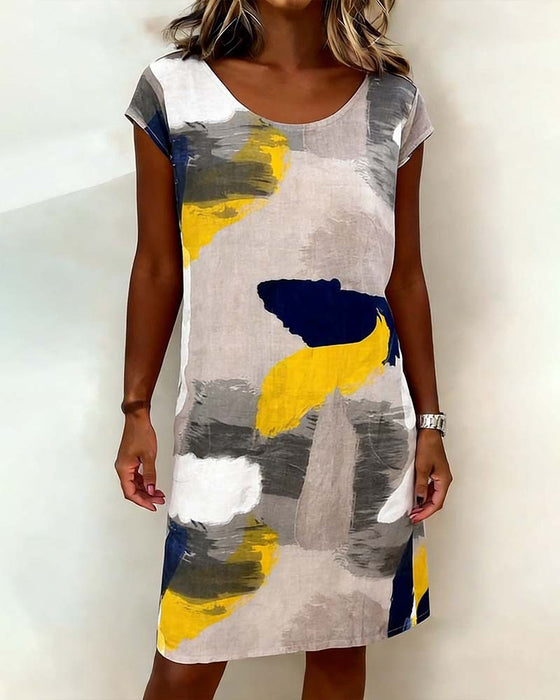 Addie - Tie-Dye Printed Round Neck Dress