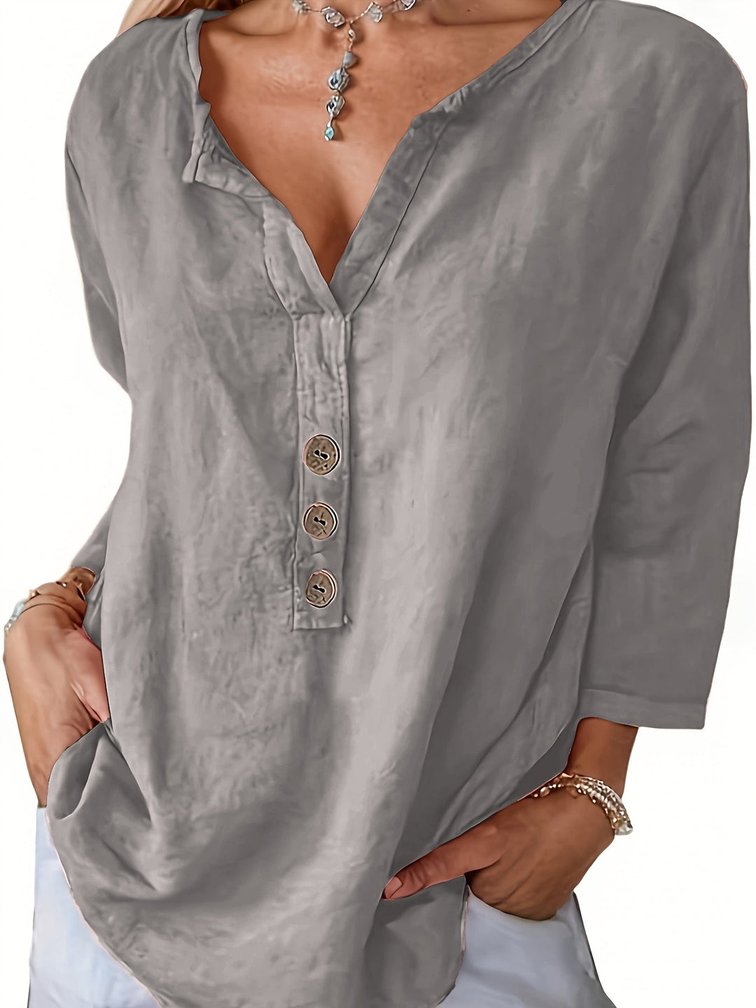 Mykaela - Casual Cotton And Linen Blouse