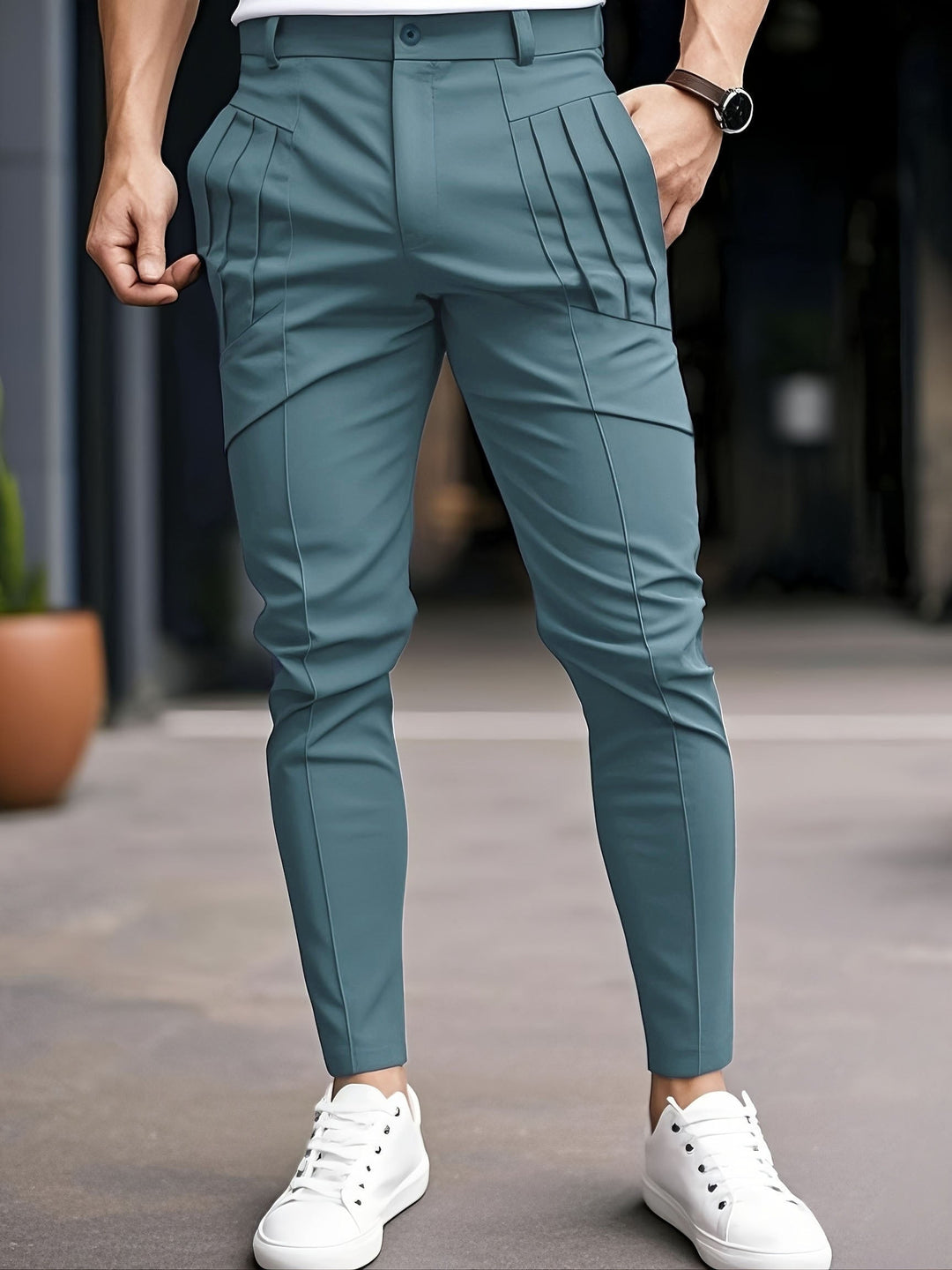 Lucier - Casual Slim Fit Pleated Pant Slant Pocket