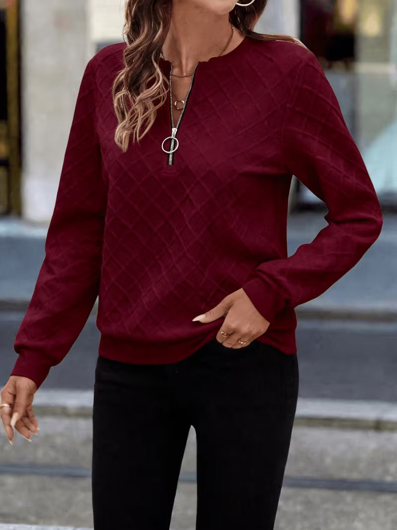 Juliet - Long Sleeve Textured Zip Neck Sweatshirt