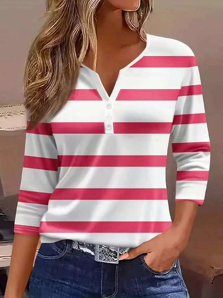 Dakota - Casual V Neck T Shirt With Striped Print