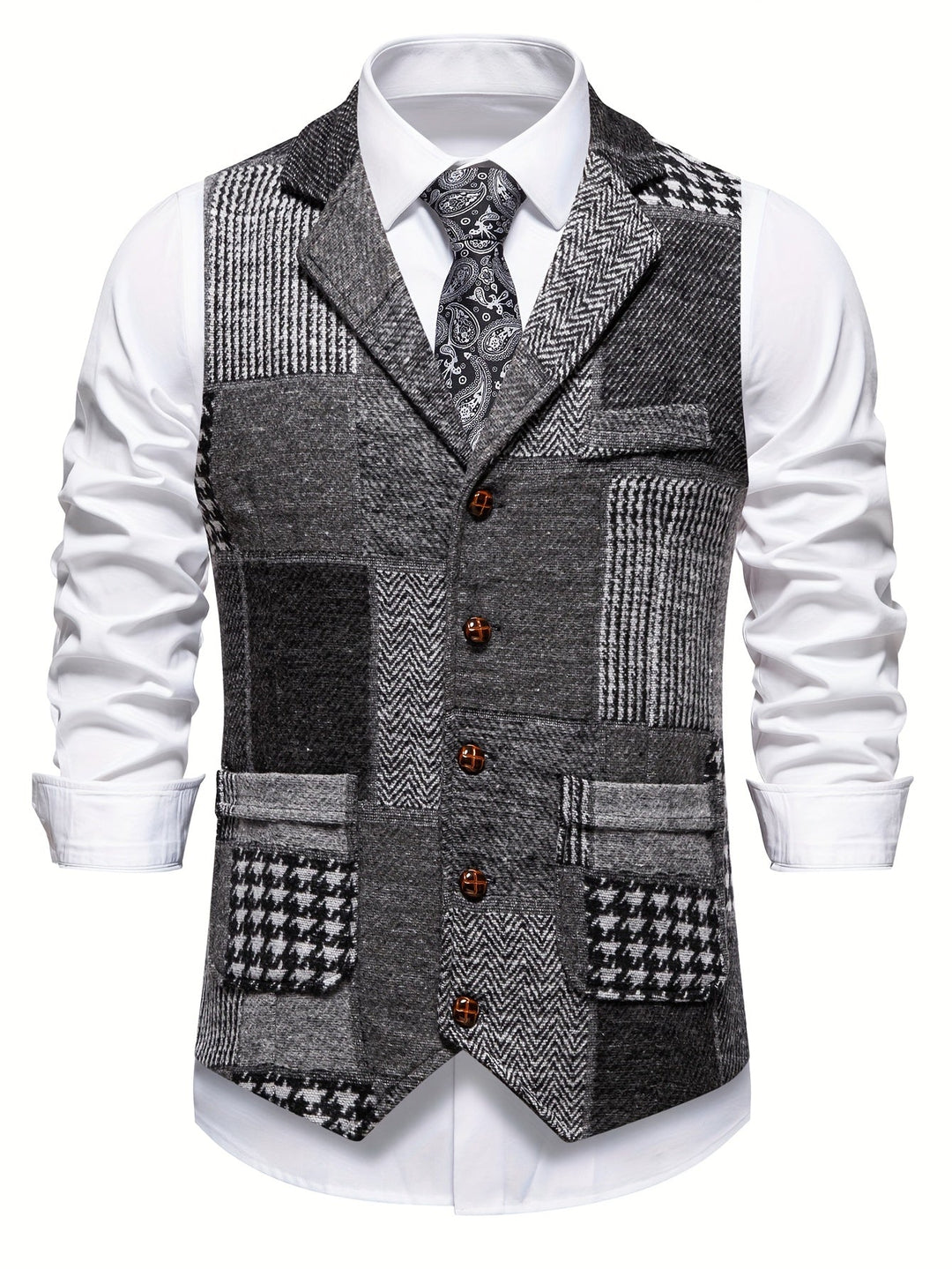 Hartin - Vintage Lapel Suit Vest With Pocket